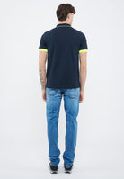 Polo con bordi fluo in cotone navy blue 