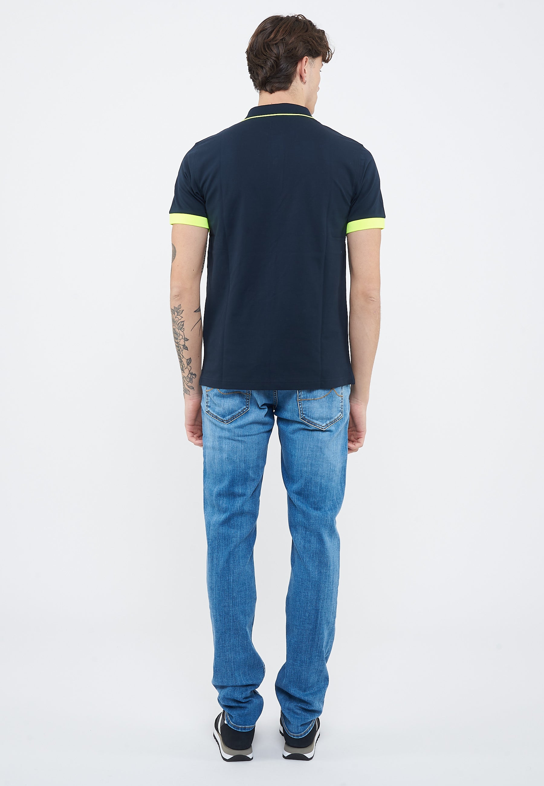Polo con bordi fluo in cotone navy blue 