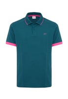 Polo con bordi fluo in cotone avio scuro 