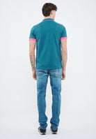 Polo con bordi fluo in cotone avio scuro 