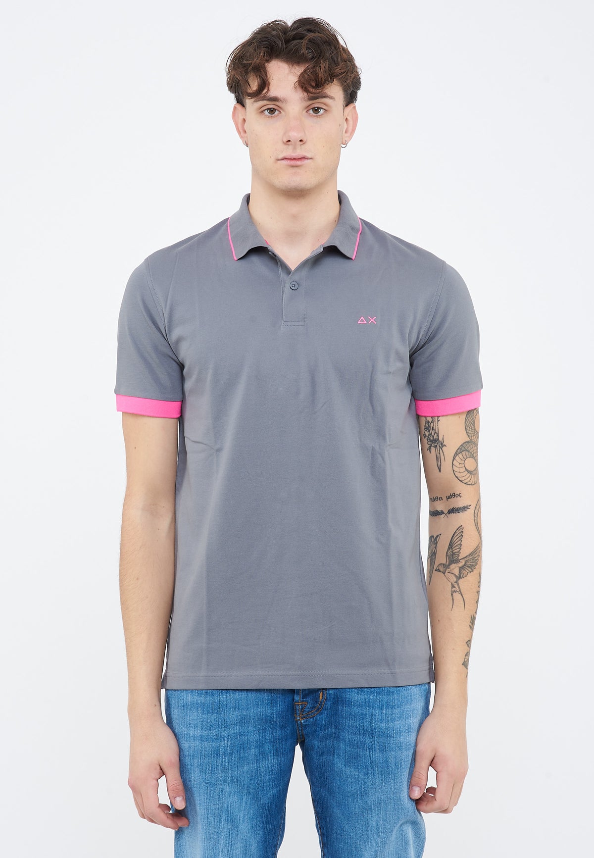 Polo con bordi fluo in cotone inchiostro 