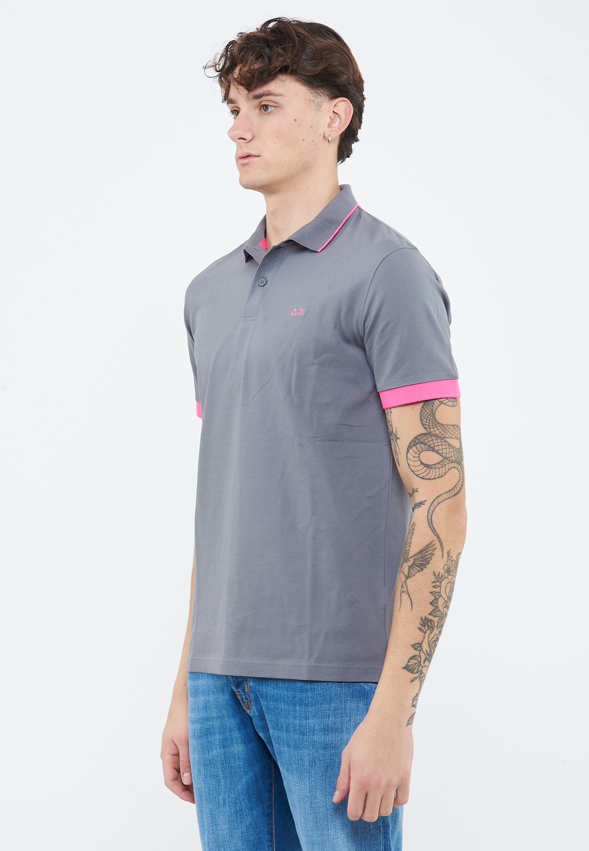 Polo con bordi fluo in cotone inchiostro 