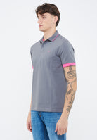 Polo con bordi fluo in cotone inchiostro 
