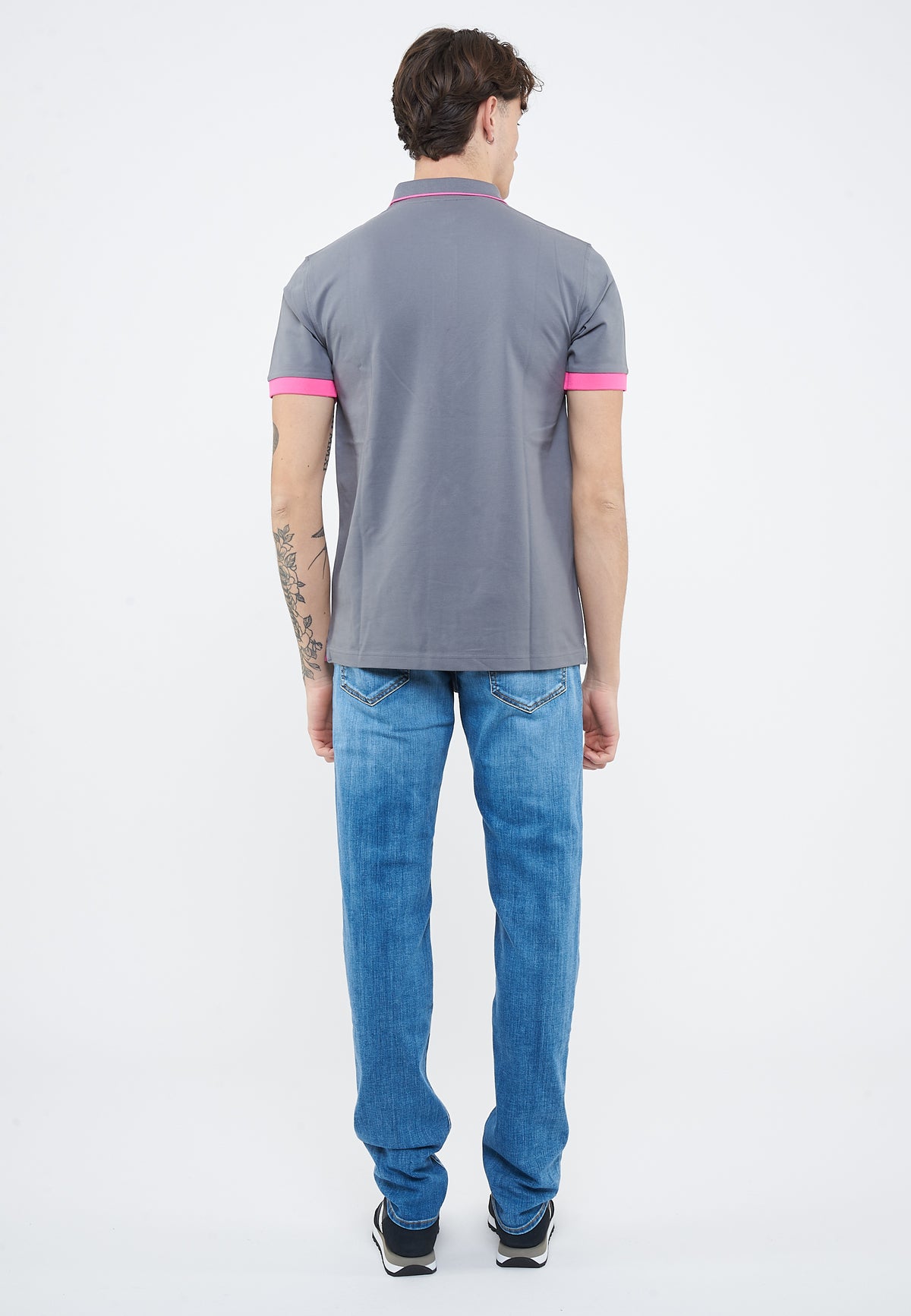 Polo con bordi fluo in cotone inchiostro 