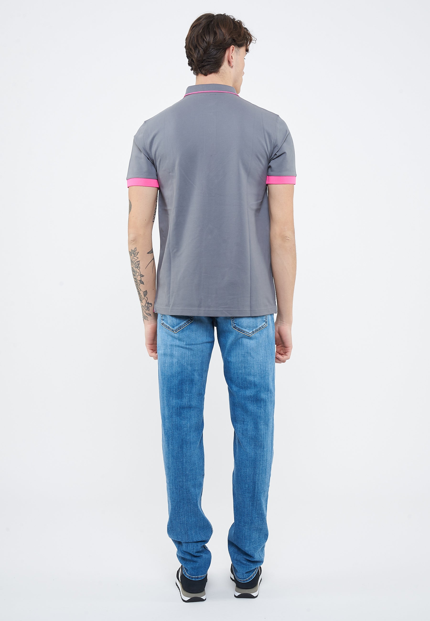 Polo con bordi fluo in cotone inchiostro 