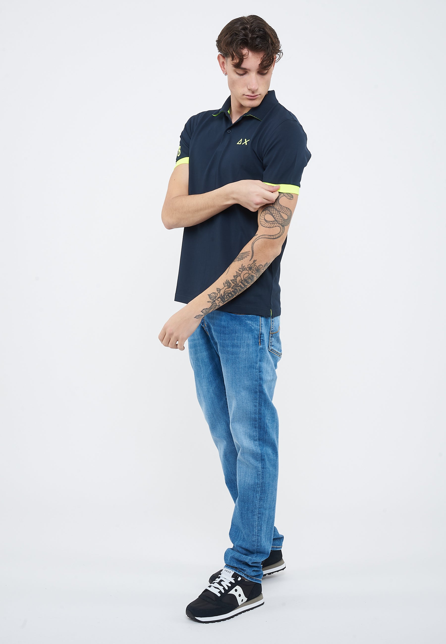 Polo con maxi logo in cotone navy blue 