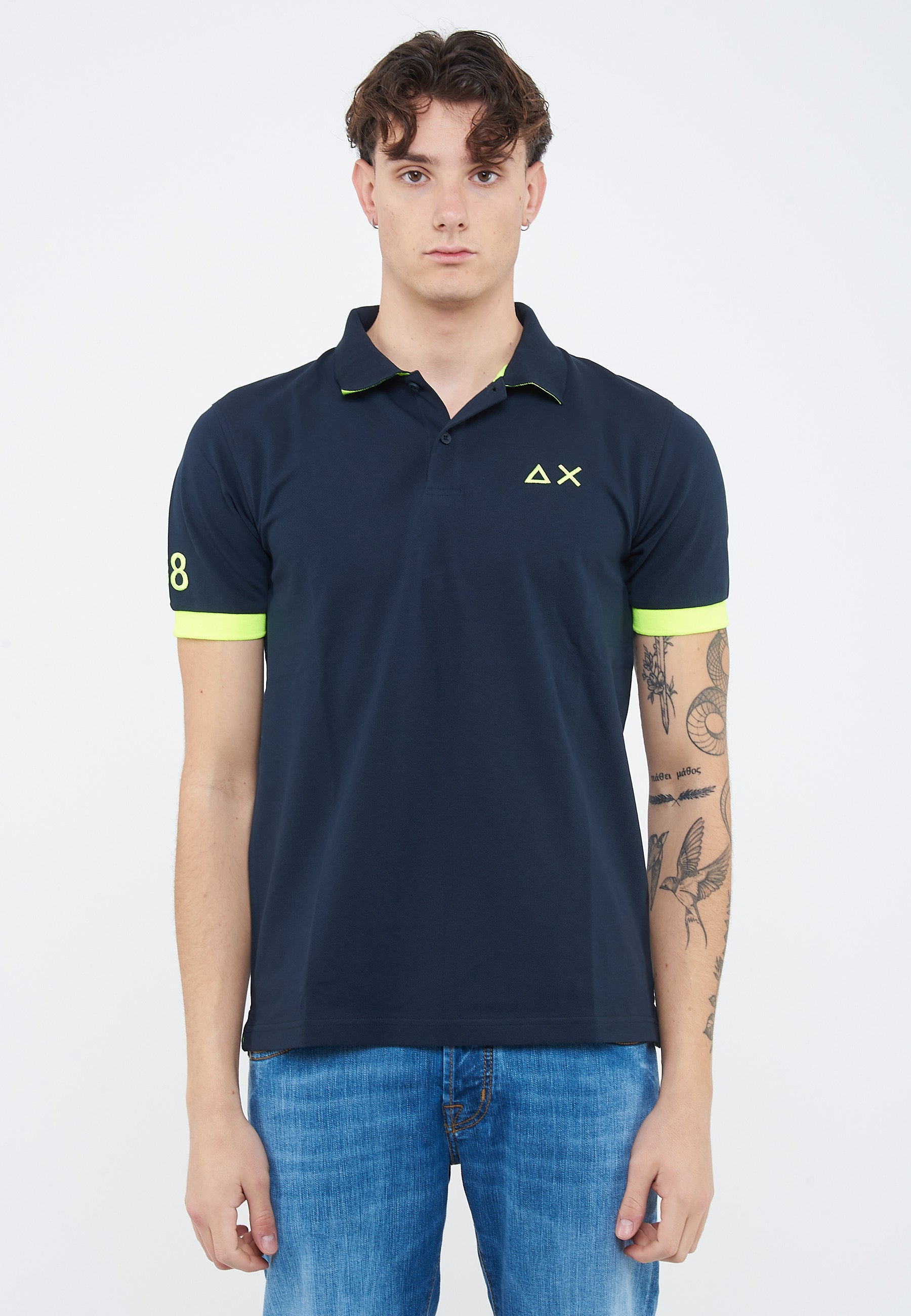 Polo con maxi logo in cotone navy blue 