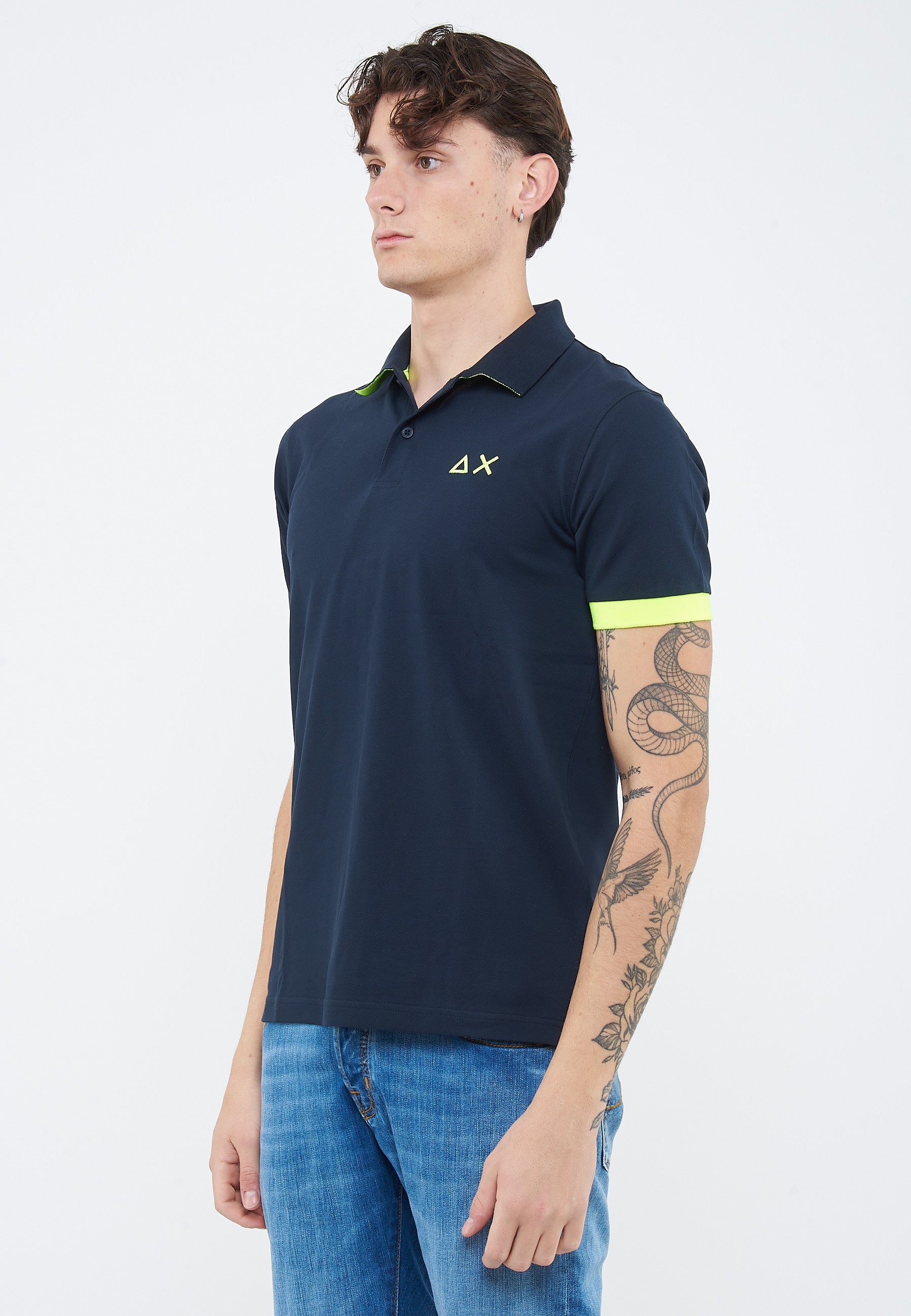 Polo con maxi logo in cotone navy blue 