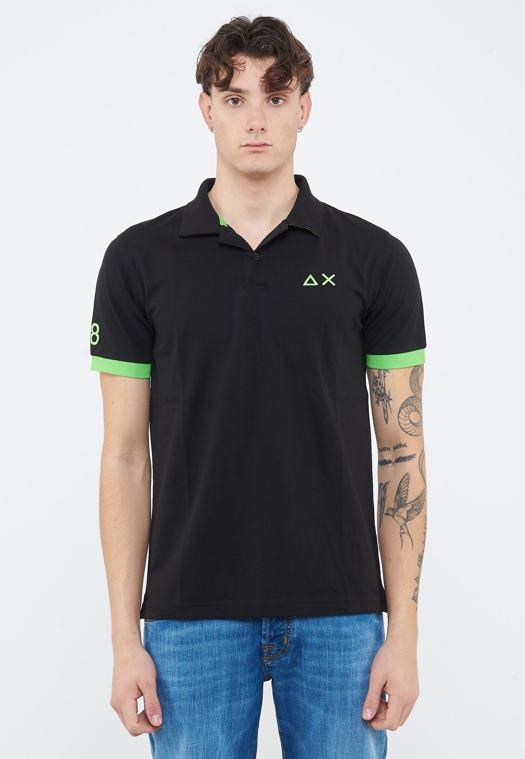 Polo con maxi logo in cotone nero 