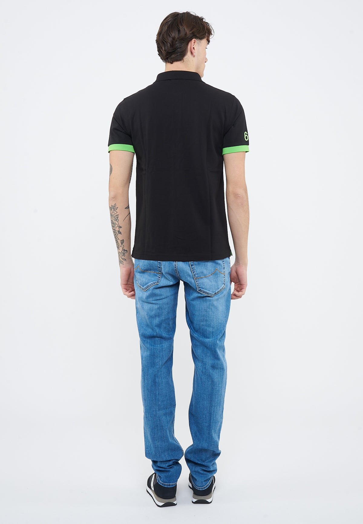 Black cotton polo shirt with maxi logo