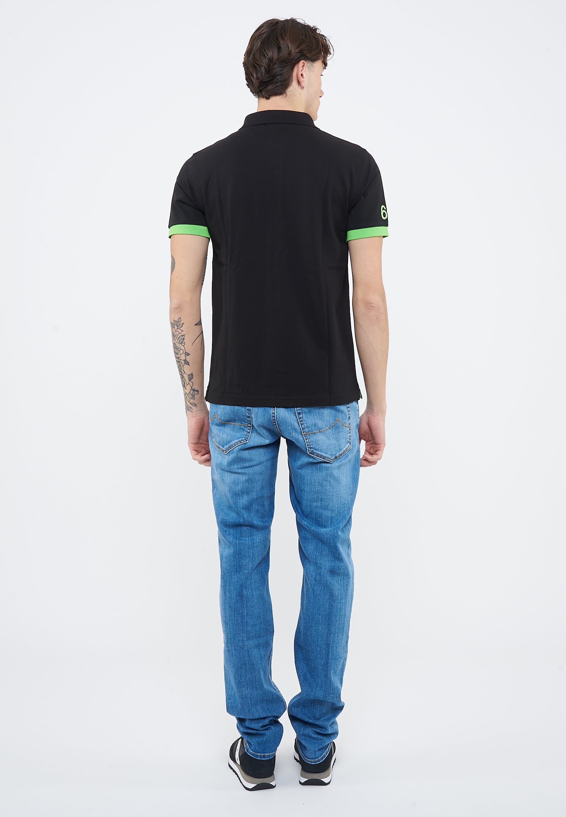 Polo con maxi logo in cotone nero 