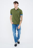 Polo con maxi logo in cotone verde scuro 