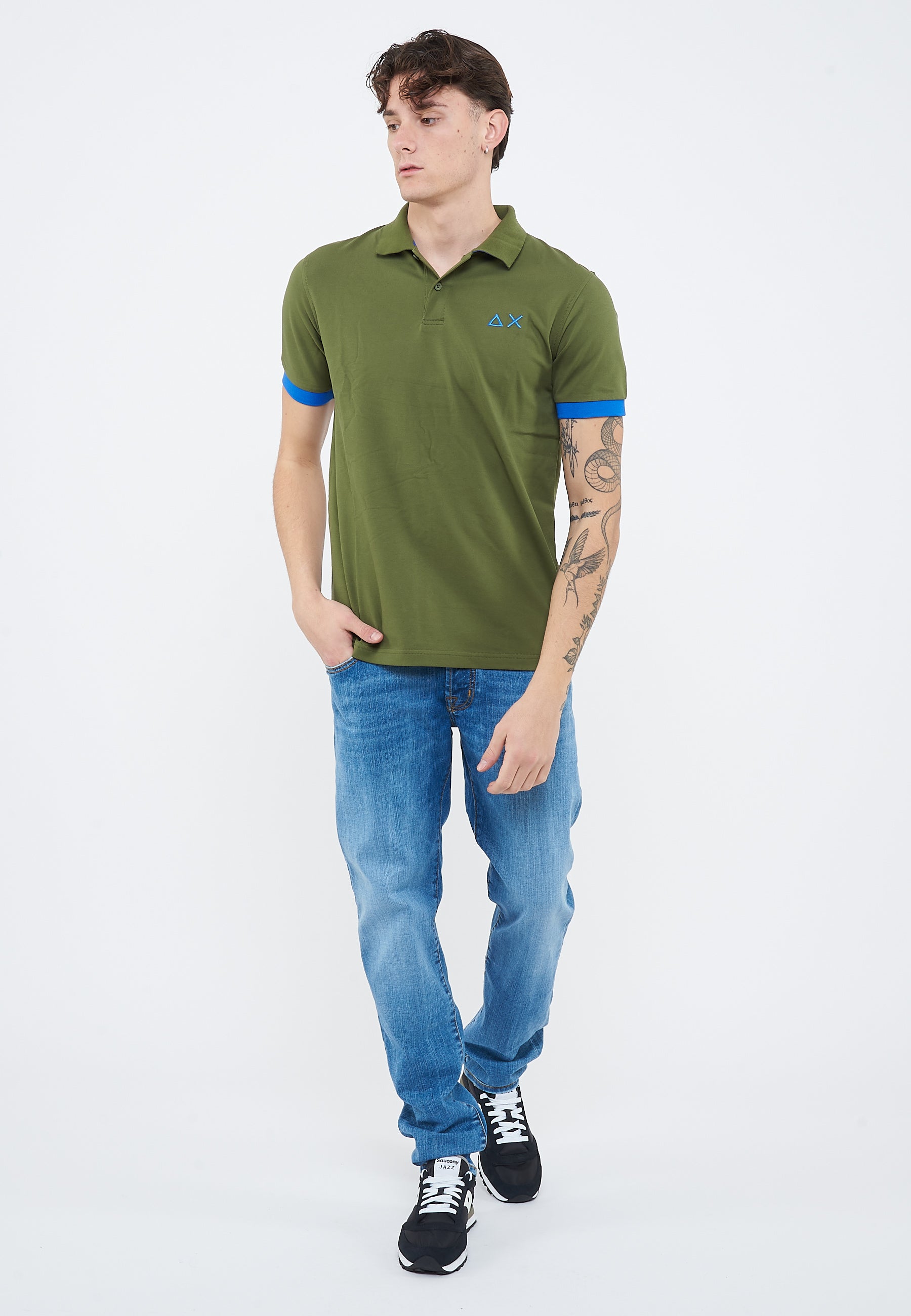 Polo con maxi logo in cotone verde scuro 