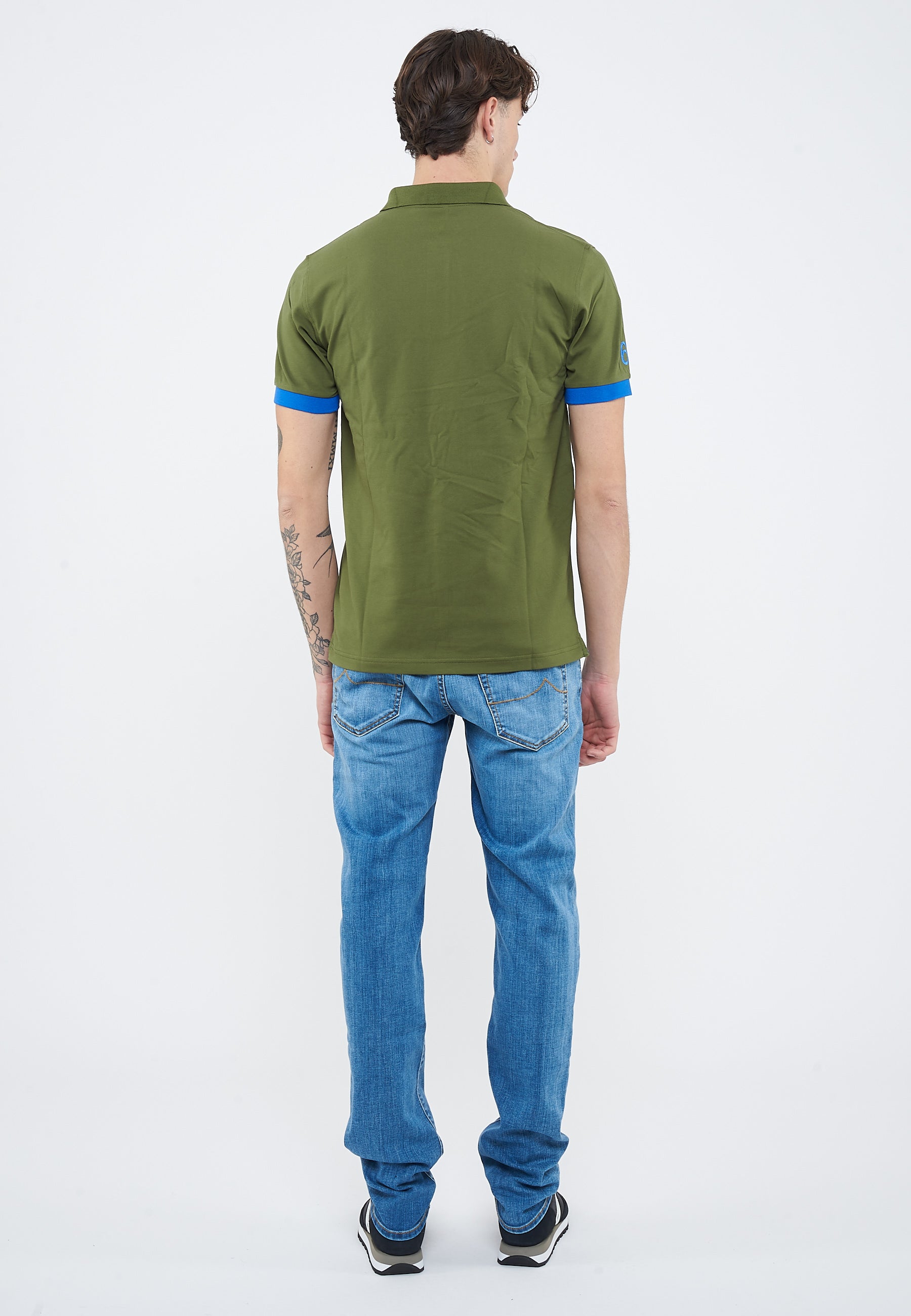 Polo con maxi logo in cotone verde scuro 