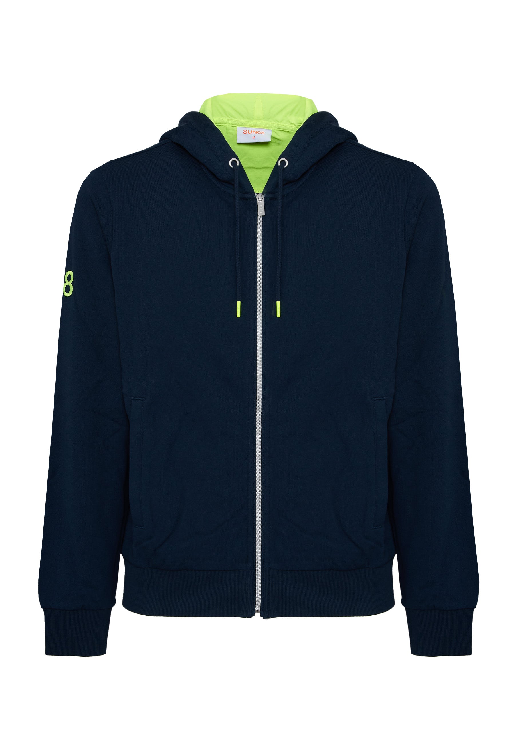 Felpa in cotone con cappuccio e zip blu navy 