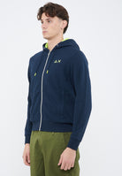 Felpa in cotone con cappuccio e zip blu navy 