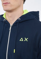 Felpa in cotone con cappuccio e zip blu navy 