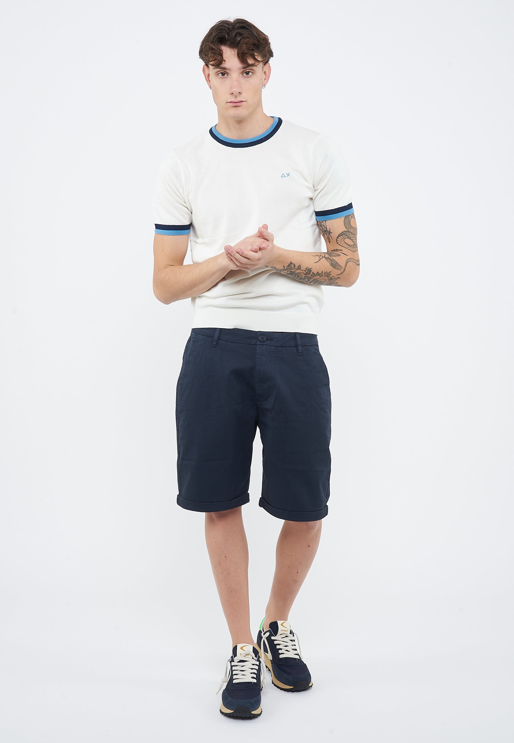T-shirt in maglia di cotone bianco panna 