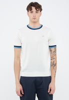 T-shirt in maglia di cotone bianco panna 