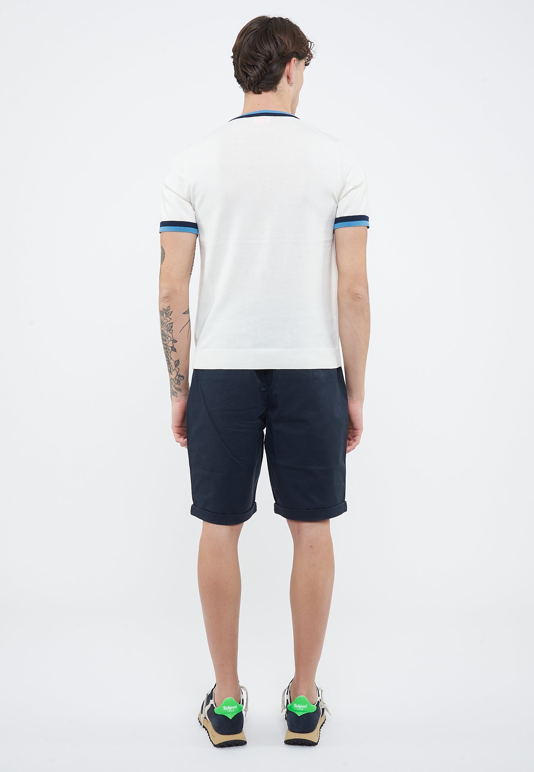 T-shirt in maglia di cotone bianco panna 