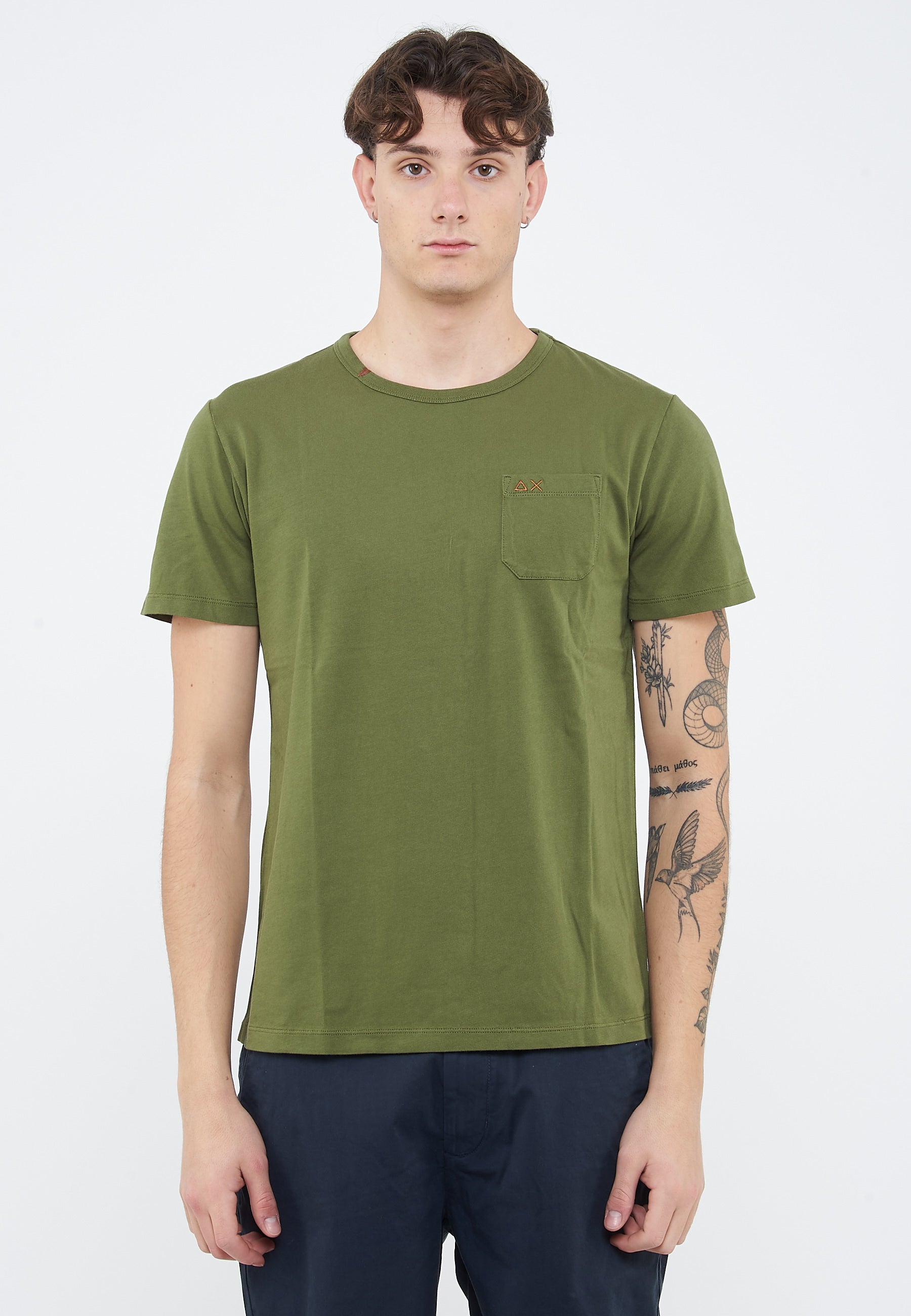 T-shirt girocollo in jersey verde scuro 