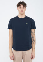 T-shirt in piquet di cotone blu navy 