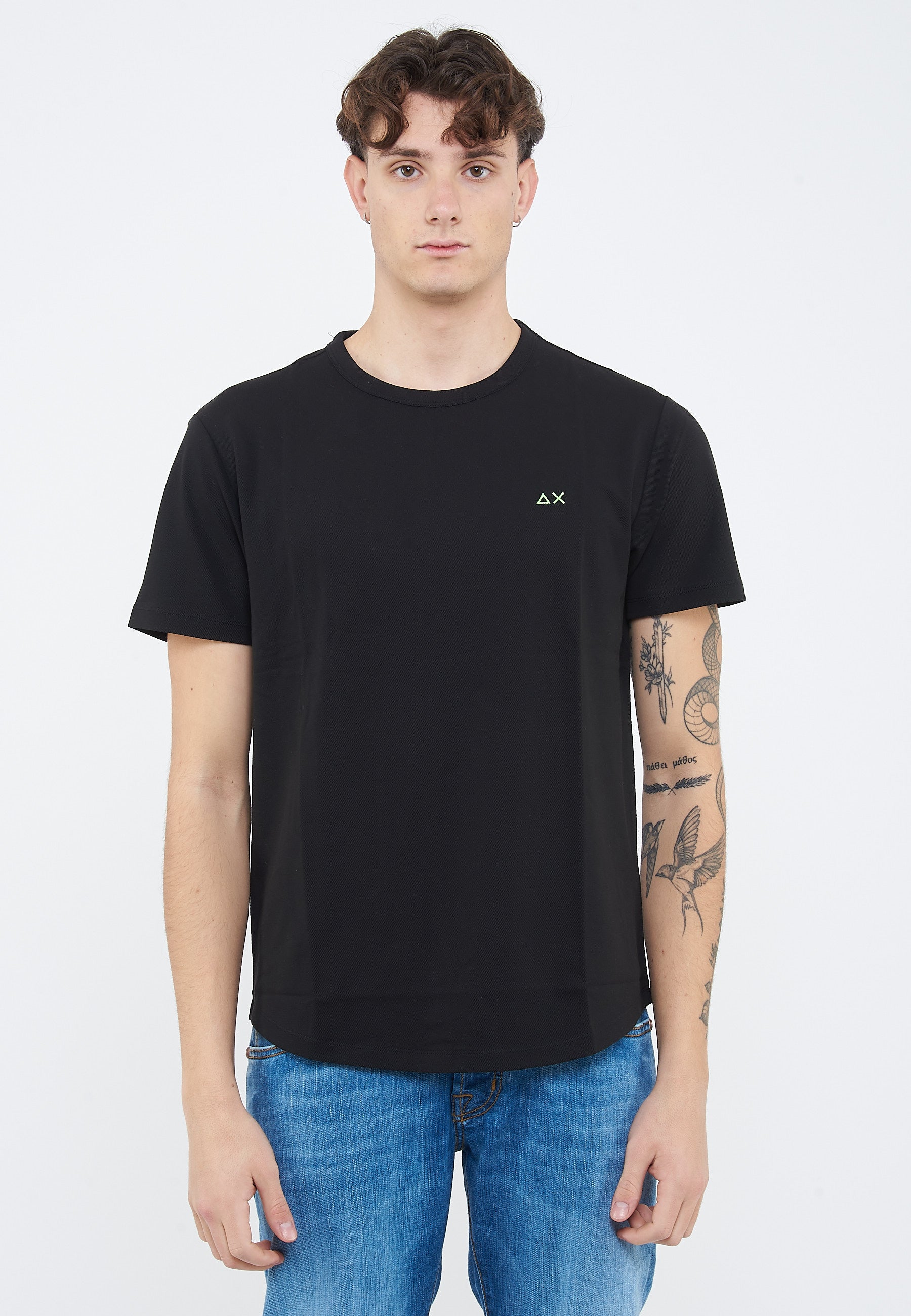 T-shirt in piquet di cotone nero 