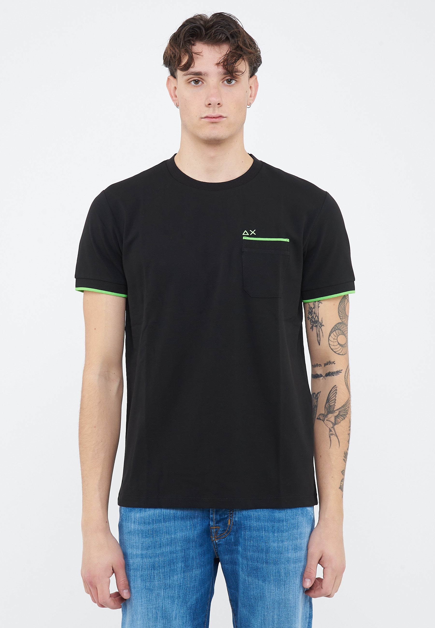 T-shirt in piquet di cotone nero 