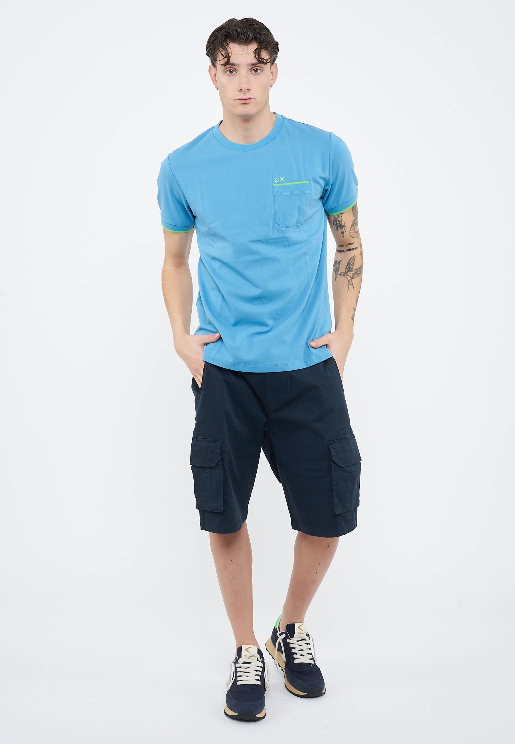 T-shirt in piquet di cotone avio 