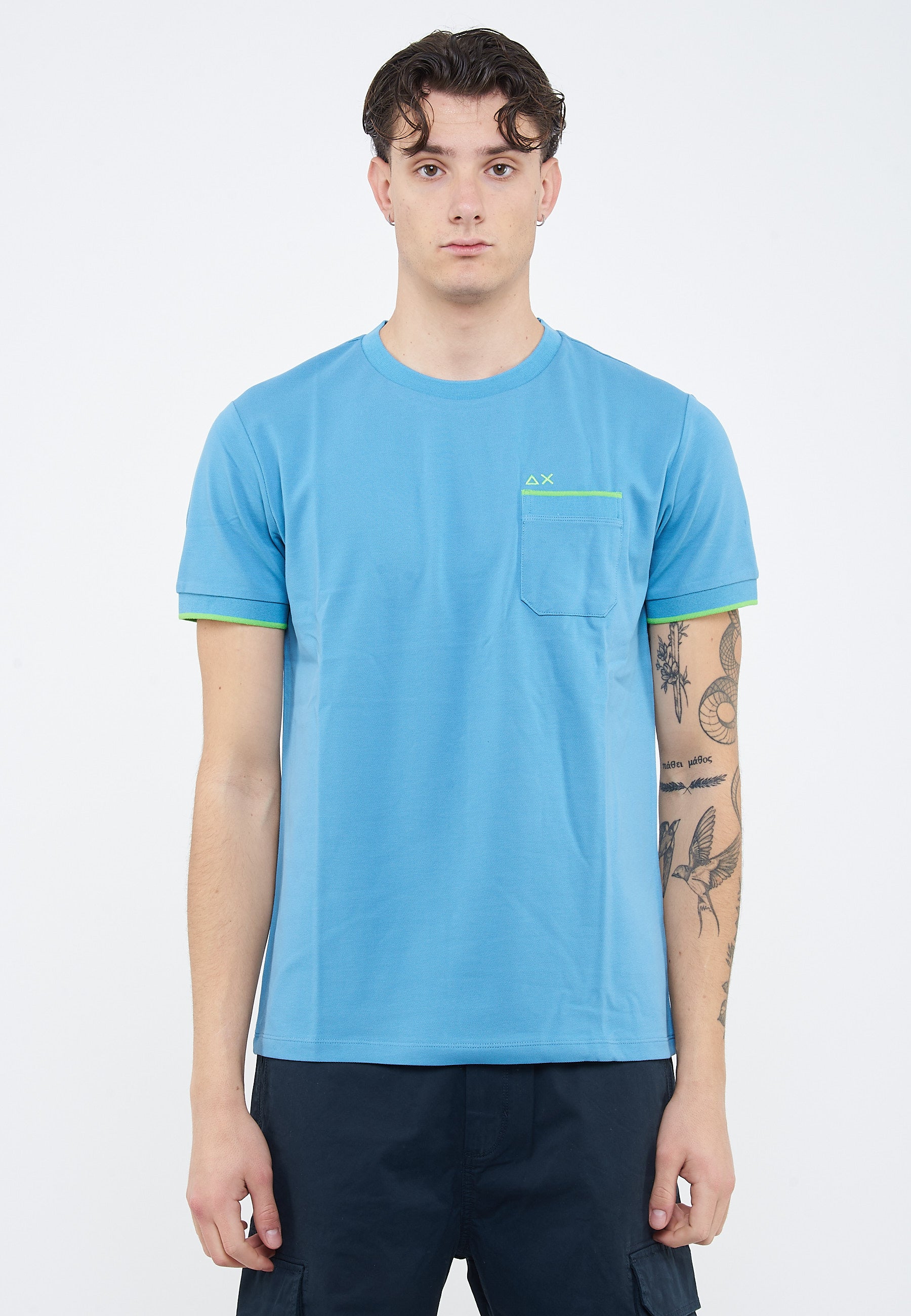 T-shirt in piquet di cotone avio 