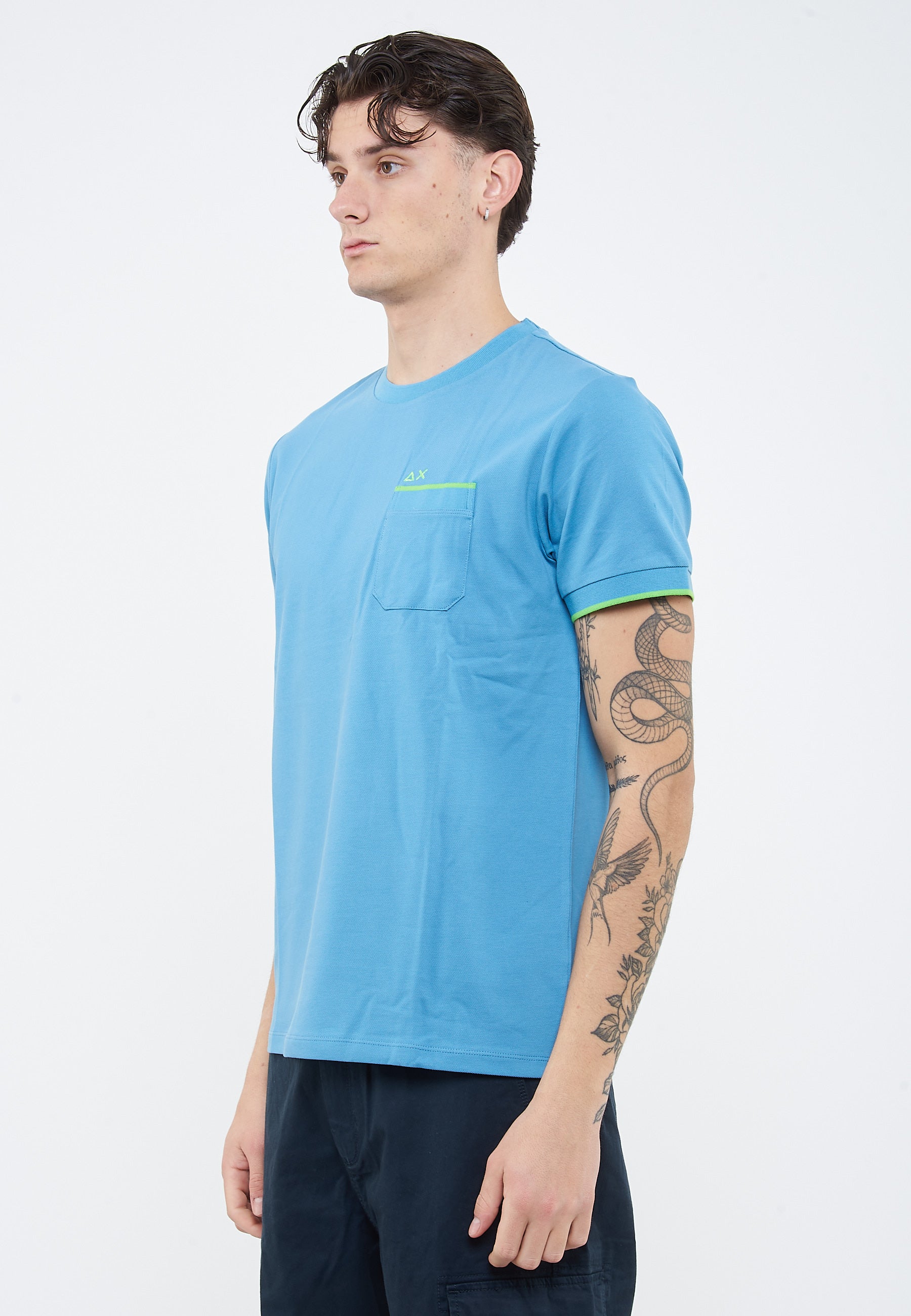 T-shirt in piquet di cotone avio 