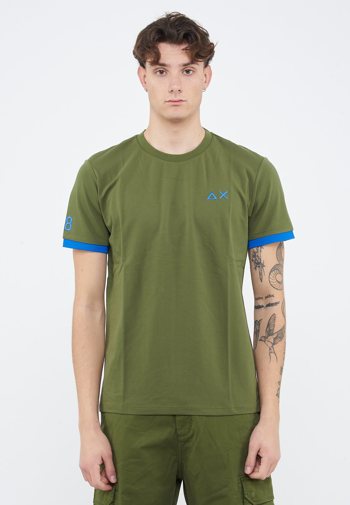 T-shirt in piquet di cotone verde scuro 