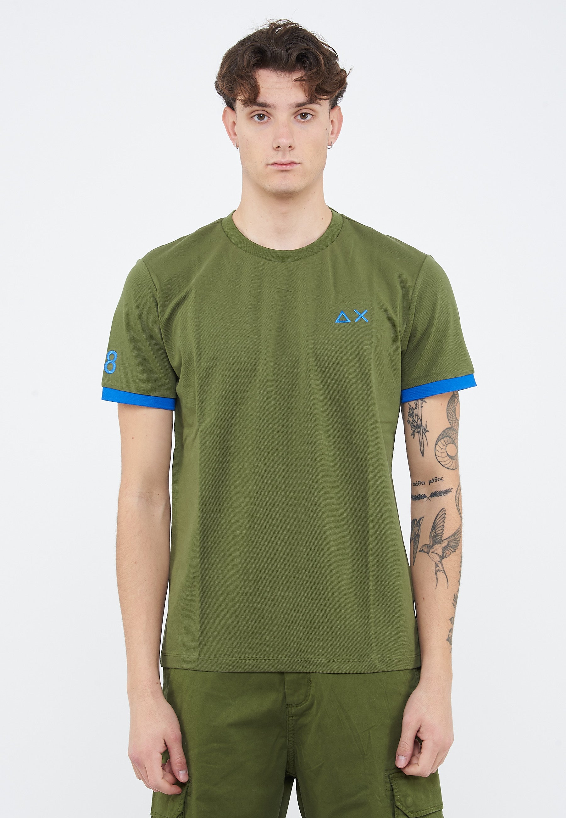 T-shirt in piquet di cotone verde scuro 