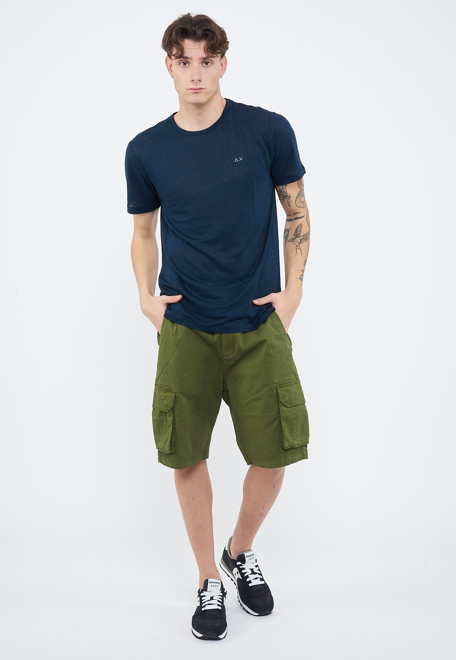 T-shirt in jersey di lino navy blue 