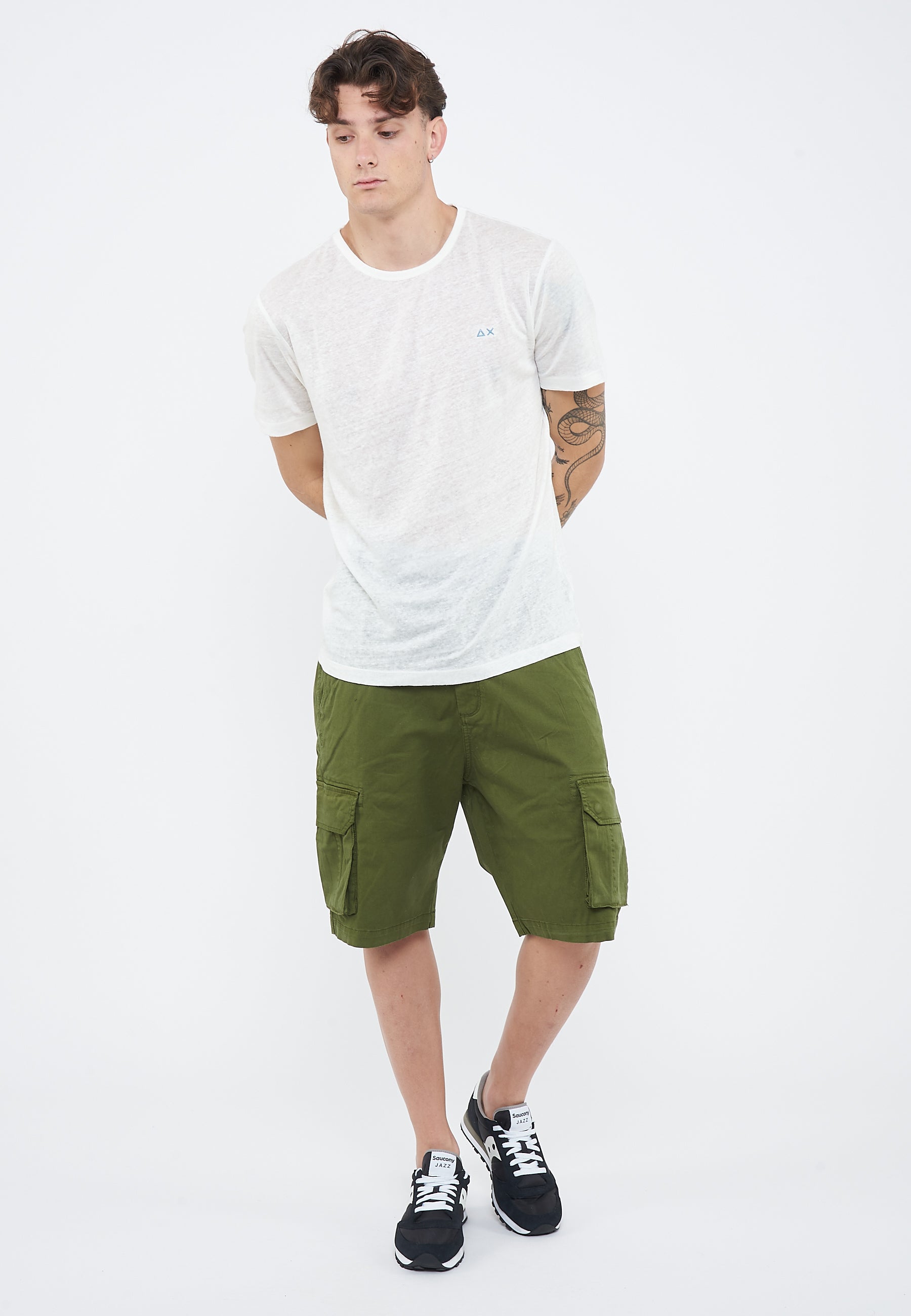 T-shirt in jersey di lino bianco panna 