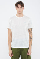 T-shirt in jersey di lino bianco panna 