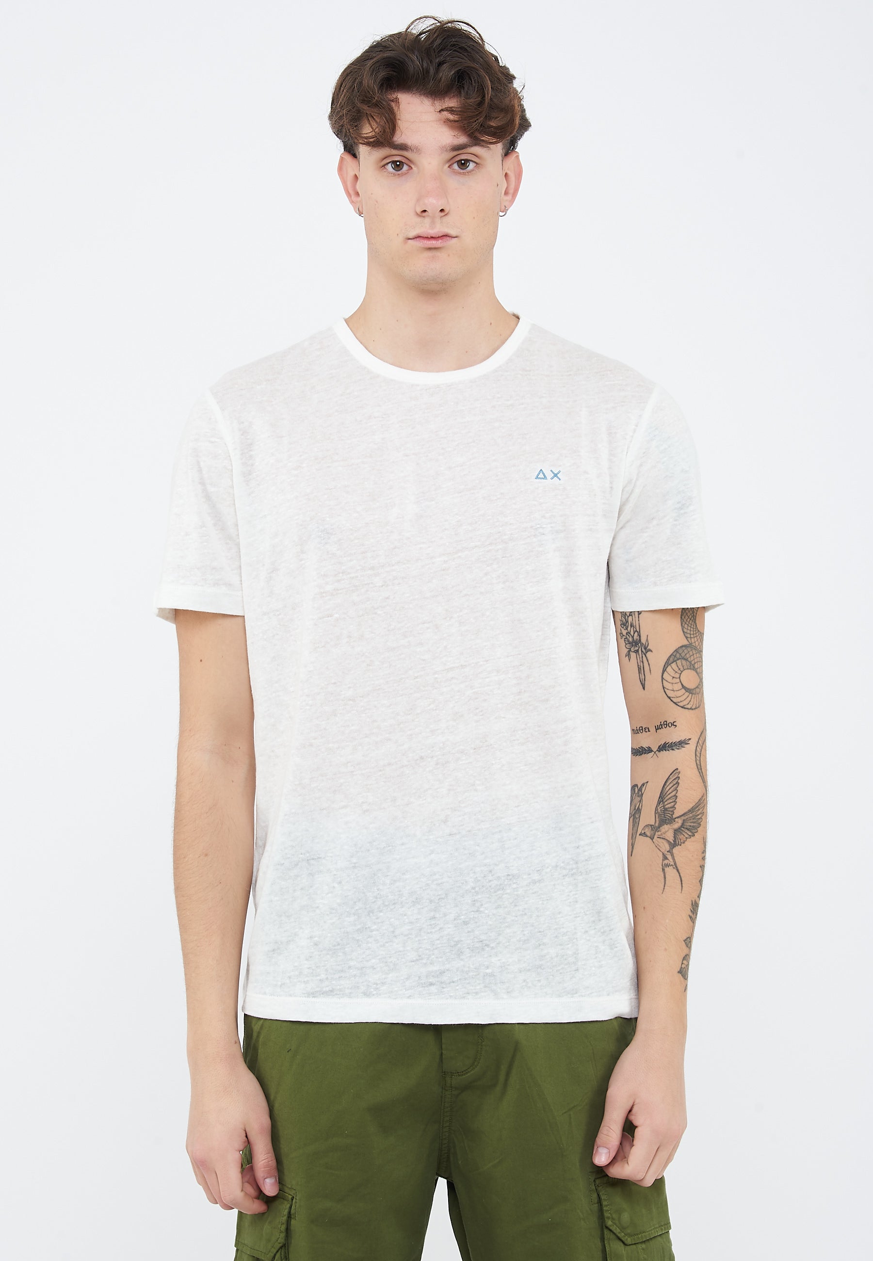 T-shirt in jersey di lino bianco panna 