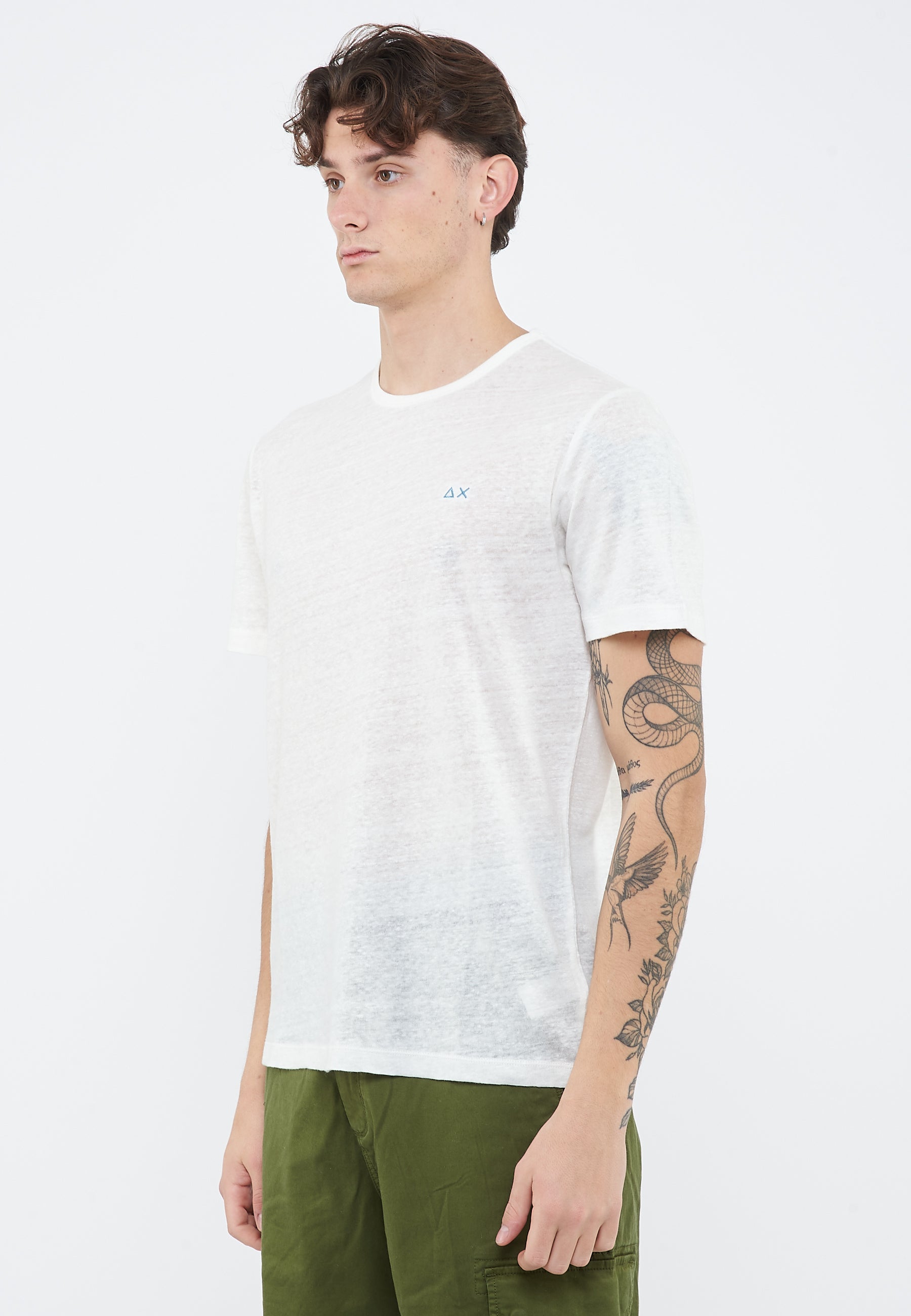 T-shirt in jersey di lino bianco panna 