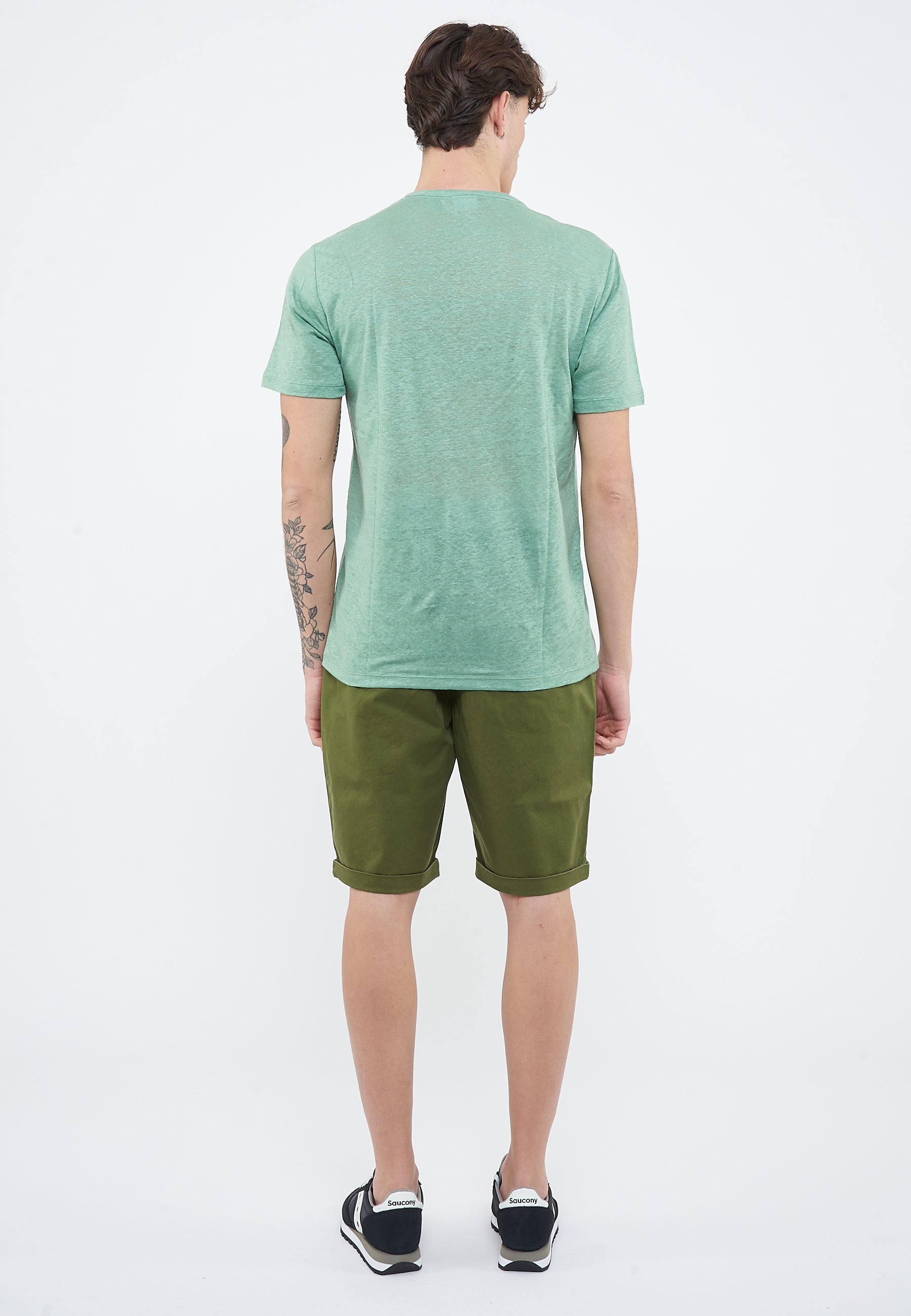 T-shirt in jersey di lino verde salvia 