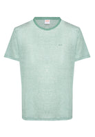 T-shirt in jersey di lino verde salvia bianco panna 