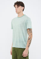 T-shirt in jersey di lino verde salvia bianco panna 