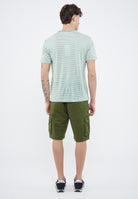 T-shirt in jersey di lino verde salvia bianco panna 