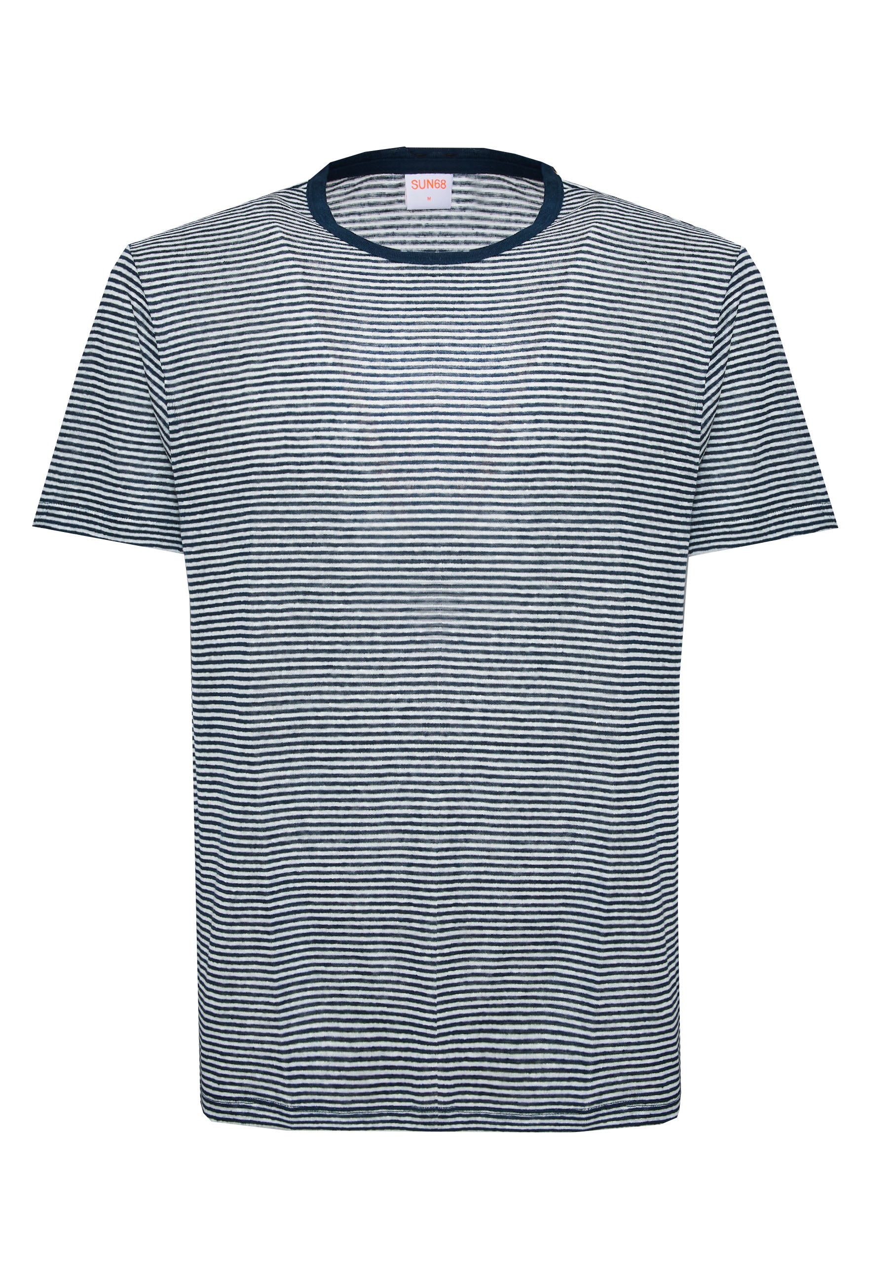 T-shirt in jersey di lino navy blue bianco panna 