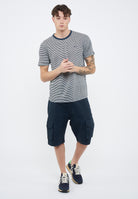 T-shirt in jersey di lino navy blue bianco panna 