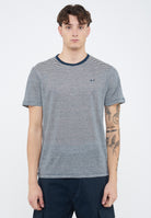 T-shirt in jersey di lino navy blue bianco panna 