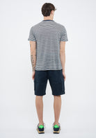 T-shirt in jersey di lino navy blue bianco panna 
