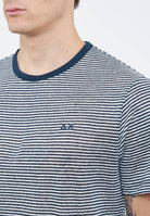 T-shirt in jersey di lino navy blue bianco panna 