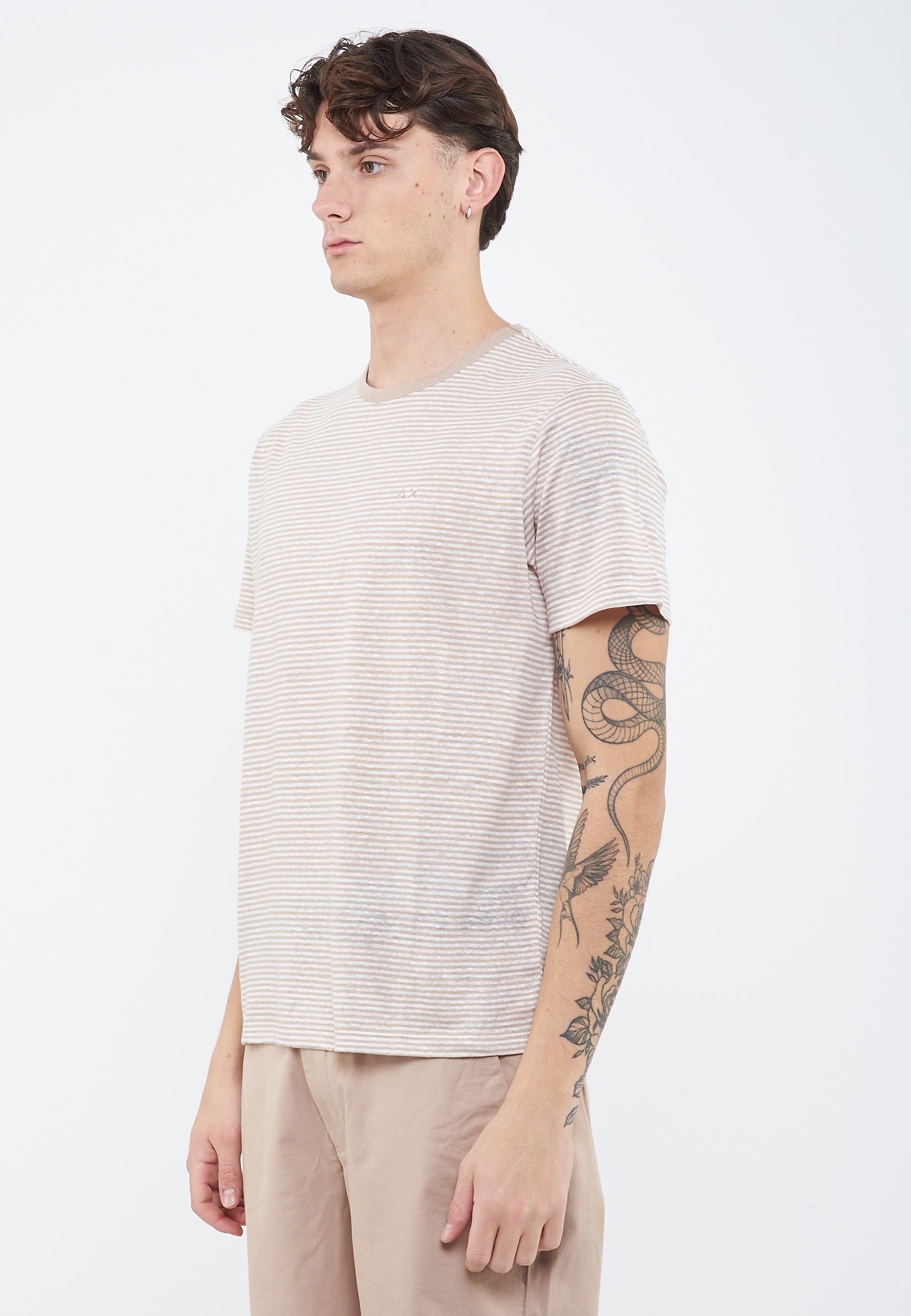 T-shirt in jersey di lino stone bianco panna 