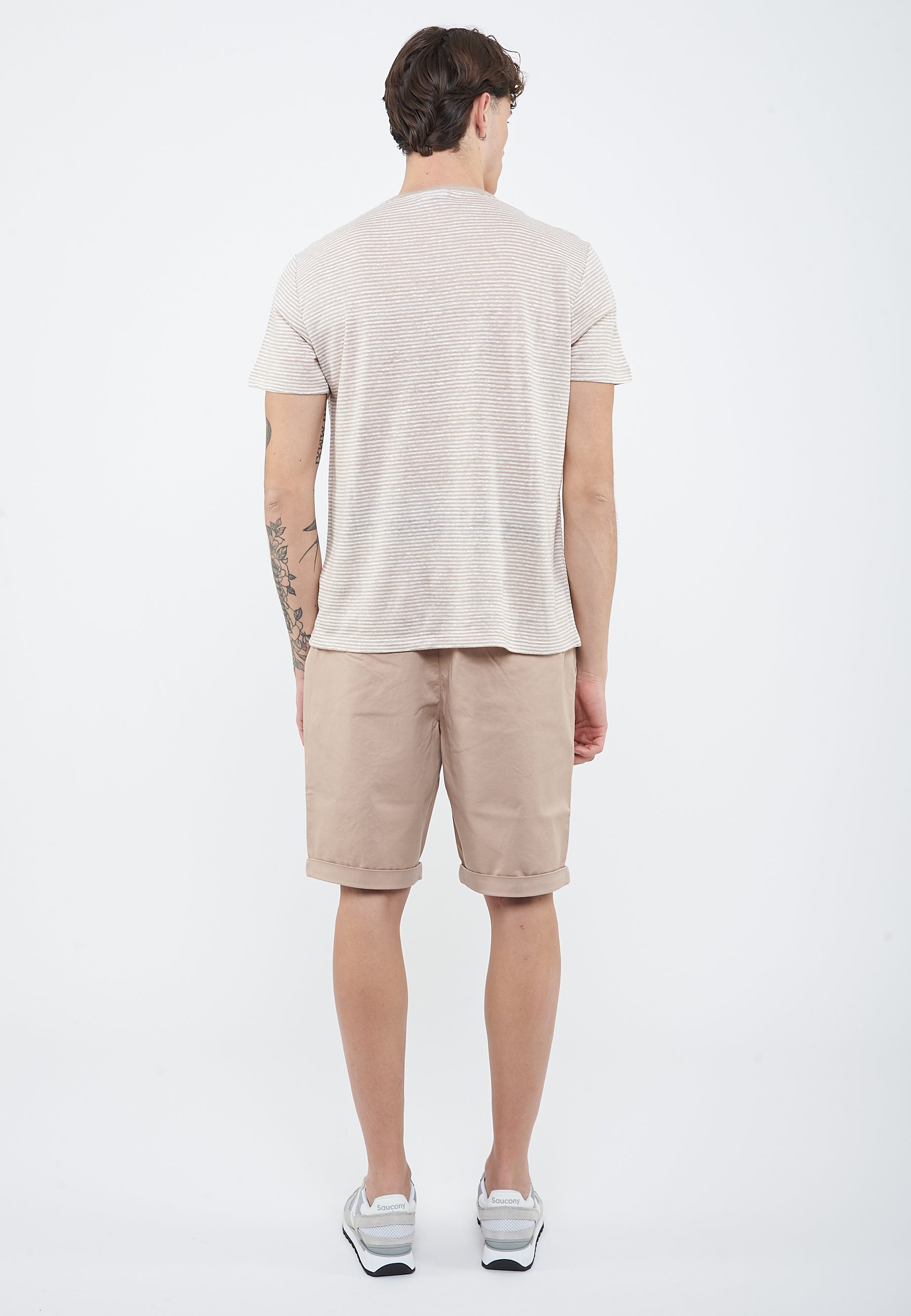 T-shirt in jersey di lino stone bianco panna 