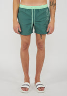 Costume Corto Vita Elasticata Iconic Taffeta Con Piping A Contrasto Camo Green 